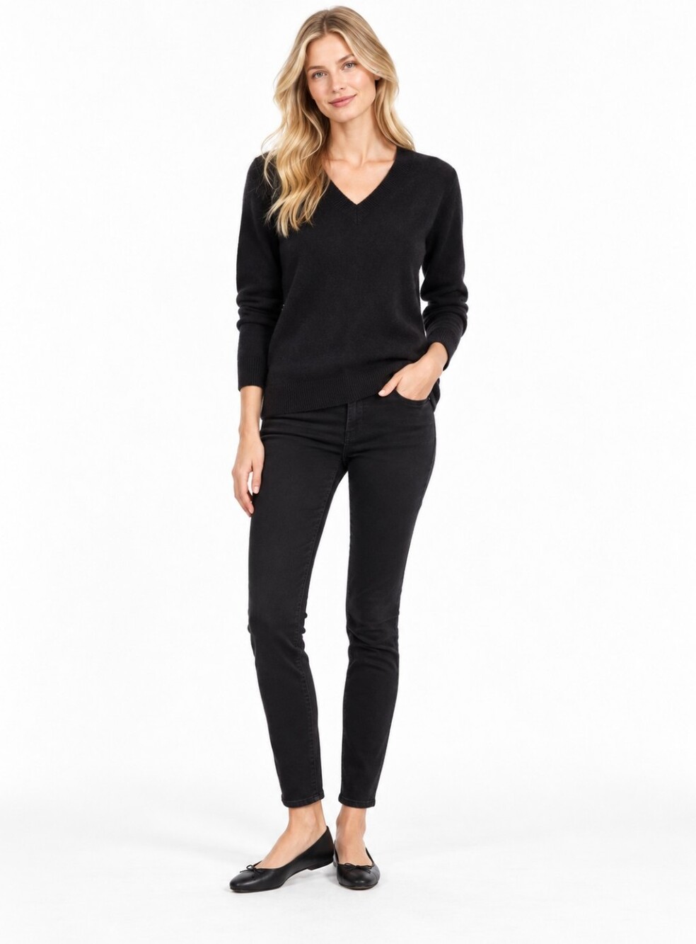 Halogen Size S 100% Cashmere Black Vneck Sweater